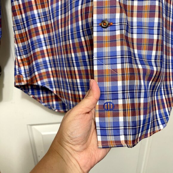 David Donahue Mens Blue/Orange Plaid 100% Cotton Long-Sleeve Button-Down Size M - Picture 8 of 11